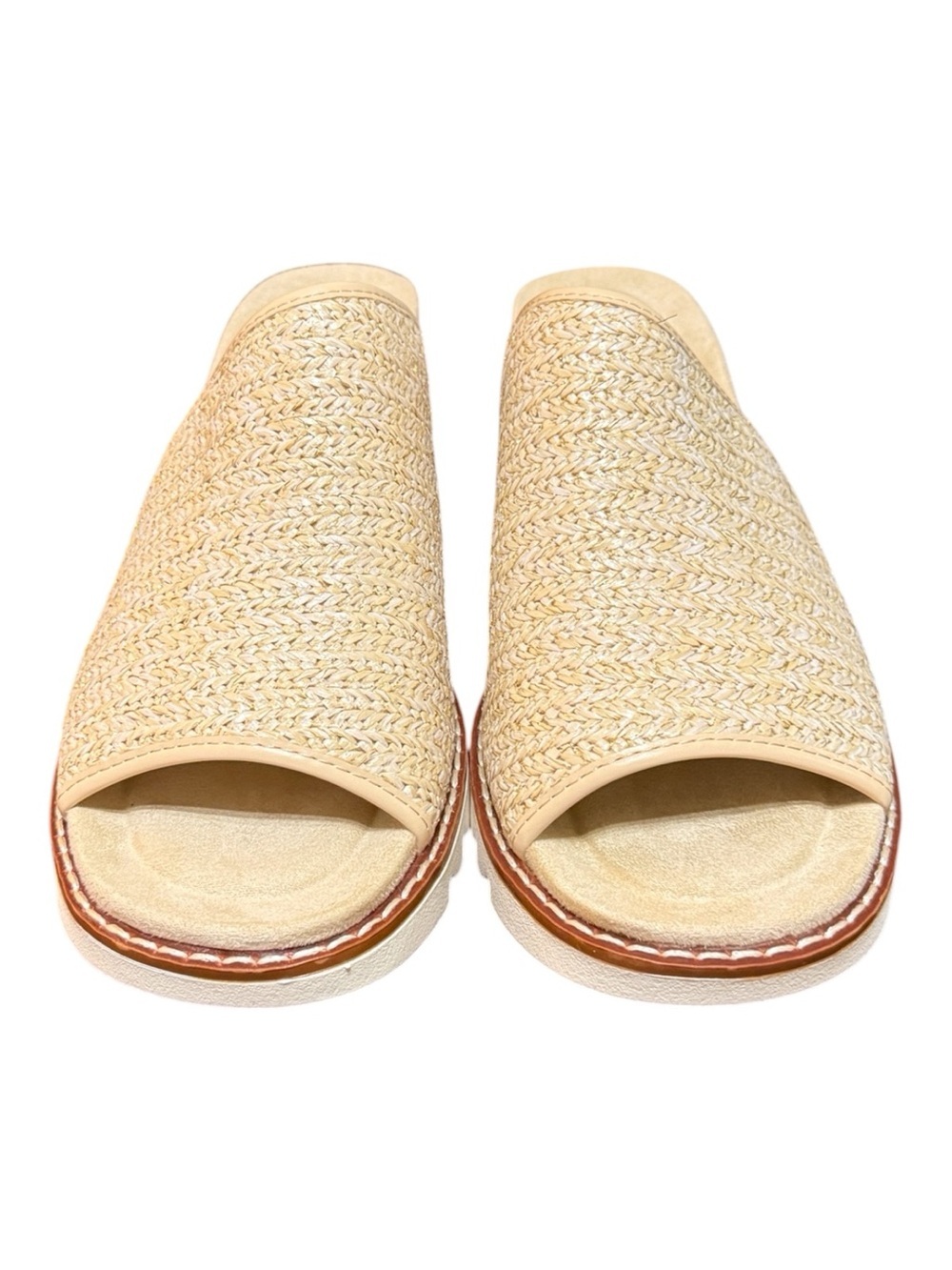 Pierre Dumas Expand-1 Raffia Platform Slide Sandals Size 10 Gold Combo